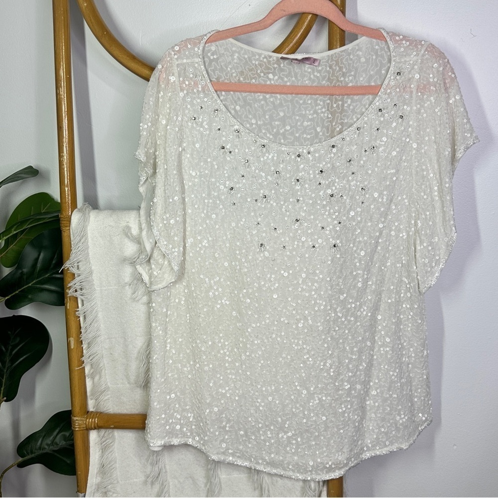Calypso St. Barth Beaded White Blouse sz L